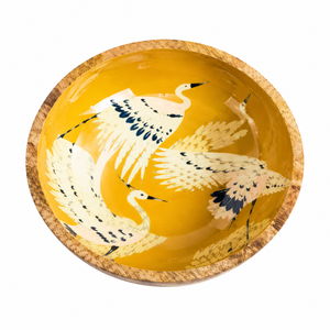 Bol à salade en bois de manguier imprimé avec finition émaillée, fait main, sûr pour les aliments, pour fruits, collations, cuisine, table à manger - Product Image 1