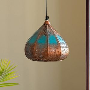Lampe suspendue en métal artisanale avec un design marocain perforé |   Luminaire de plafond vintage pour la décoration de la maison - Product Image 2