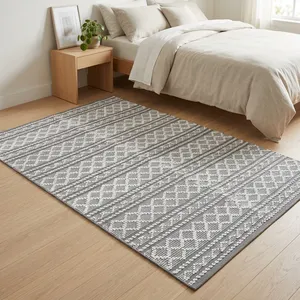 HILTEX COT-9720 Geometric Pattern Bohemian <b>Flat</b> Weave <b>Rug</b> Rectangle Handmade Cushioned Washable Non-Slip Latex Backing Cotton - Product Image 2