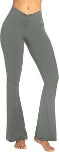 Trendy V Waist <b>Bell</b> Bottom Yoga Pants Scrunch Crossover Athletic Leggings Women High Waisted Ribbed Flare Pants Activewear - Product Image 2