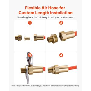 สายลมไฮบริดสีส้ม ขนาด 3/8 นิ้ว x 250 ฟุต น้ำหนักเบา ทนต่อการบิดงอ 300 PSI สำหรับทุกสภาพอากาศ อุปกรณ์เสริมเครื่องมือลม - Product Image 3