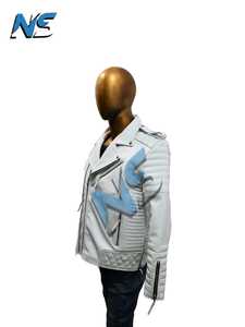 Nabtay Sports OEM <b>Men's</b> Genuine Leather Motorcycle <b>Jacket</b> Slim Fit Breathable <b>White</b> Zipper Closure Autumn High Street - Product Image 3