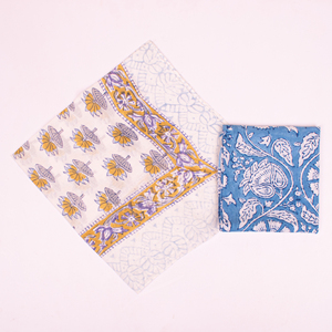 Floral Cotton <b>Square</b> <b>Scarf</b> Handkerchief Blue White Yellow Pattern Casual Spring Summer Breathable Hand Drawn Design - Product Image 1