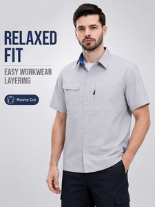 Men Short Sleeve Work Coverall Anti Static 100% Polyester Utility Uniform Button up Chest Pocket for Workshop Made Bangladesh - Product Image 2