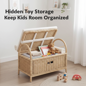 Banc de rangement pliable en rotin naturel pour enfants, organisateur de jouets, siège de canapé en osier pour enfants avec coussin, meubles de chambre d'enfant tissés à la main RT17 - Product Image 4