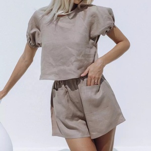 Camisetas de verano personalizadas, conjunto de dos piezas, top corto de manga abombada, traje informal, Top y pantalones - Product Image 3