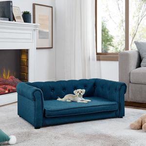 Elegante e moderno elegante divano letto per cani comodo divano elevato per cani di taglia medio-grande mobili per animali domestici rettangolari blu - Product Image 2