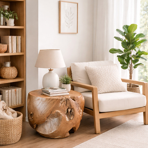 Seating Furniture Premium Natural Teak Root Organic Wholesale Ball <b>Stool</b> Solid Wood Rustic Apartment <b>Bedroom</b> Handmade Home Decor - Product Image 5