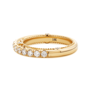 Anillo de eternidad de oro amarillo macizo de 18 quilates con diamante cultivado en laboratorio de corte redondo vintage, banda completa de eternidad con grabado floral de lujo en el lado lateral. - Product Image 5