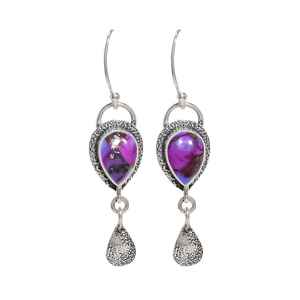 Pear Shape Copper <b>Purple</b> Turquoise Gemstone <b>Earrings</b> 925 Sterling Silver Vintage Style Handmade Jewelry Gift For Women - Product Image 3