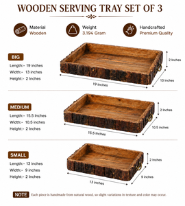 Wooden Serving Tray <b>Set</b> of 3 Rectangular Nesting Trays Decorative <b>Breakfast</b> Serving Tray Wholesale - Product Image 5