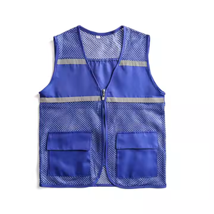 Gilet de sécurité en maille noire pour homme avec bandes réfléchissantes, fermeture éclair, poches, vêtement d'extérieur décontracté d'été, respirant, col en V - Product Image 5