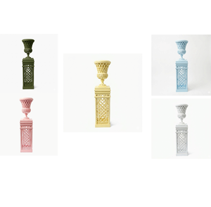 Urne de jardin en métal à finitions multicolores avec motif en treillis, support à fleurs d'extérieur, style vintage, motif carré - Product Image 1