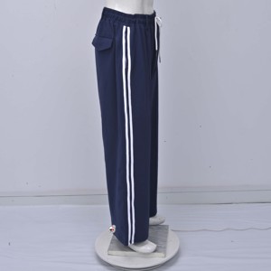 Pantalones Deportivos Azul Marino para Hombre, de Felpa, Pierna Ancha, Cintura Elástica con Cordón, Franja Lateral, Casuales, de Secado Rápido, Transpirables, Peso Medio - Product Image 4