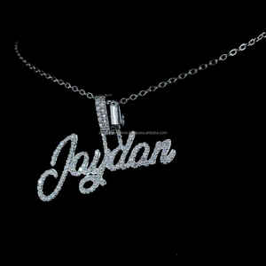 Customized Personalize Initial Glitter Diamond 925 Sterling Silver <b>Name</b> Pendent <b>Necklace</b> - Product Image 3