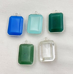 Rectangle Bezel Morganite Quartz Gemstone 20x15 MM Charms <b>Pendant</b> - Handmade Jewelry - Silver Plated Fashion <b>Pendant</b> - Product Image 5
