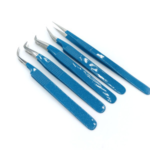 Pinzas para Pestañas de Acero Inoxidable Antiestáticas de Marca Privada con Punta de Fibra, Logotipo Personalizado, Pinzas para Extensión de Pestañas de Volumen - Product Image 1