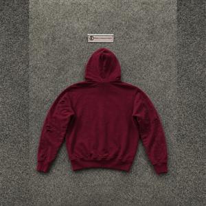 Sweat à capuche zippé moderne avec motif ange bordeaux, en polaire confortable de couleur bordeaux, de qualité supérieure, style urbain unique, design artistique saisissant - Product Image 6