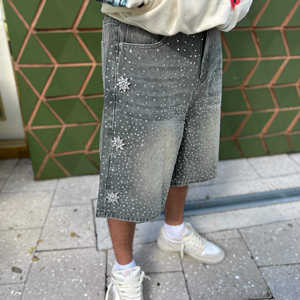 Shorts en toile pour homme, taille mi-haute, à braguette boutonnée, décontractés, couleur unie, en coton respirant, style tissé, imprimé en relief et brodé - Product Image 5