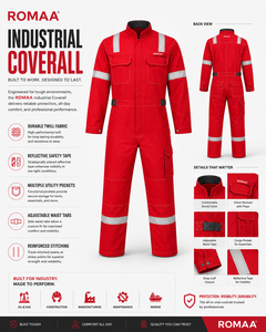 Red Silver Hi Vis Industrial Work Coverall Heavy Duty <b>Overall</b> Cargo Pockets Adjustable Cuffs Reinforced Stitching Spandex - Product Image 3