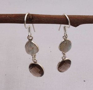 Natural Smoky Quartz and Labradorite <b>Earrings</b> 925 Sterling <b>Silver</b> Jewelry Mixed Gemstone <b>Dangle</b> <b>Earrings</b> Vintage Style <b>Earring</b> - Product Image 5