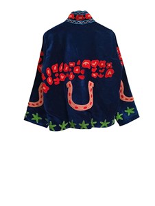 Chaqueta de Terciopelo Azul Marino Hecha a Mano con Bordado Floral Colorido y Corazón, Prenda Exterior Artística Bohemia para Mujer - Product Image 2