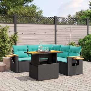 ชุดโซฟาลานบ้านหวายโพลีสีดำ 6 ชิ้นพร้อมชุดเบาะรองนั่งในสวน - Product Image 1