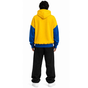Sudadera con Capucha para Hombre, Diseño Color Block Amarillo y Azul, Estampado de Letras Divertidas, Estilo Casual para Otoño, Corte Regular, Material de Felpa - Product Image 2