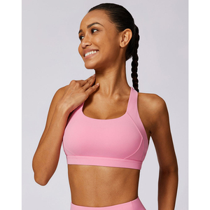 Sujetador Deportivo Rosa para Mujer, Estilo Racerback, Sin Varillas, Sin Costuras, Transpirable, de Spandex y Poliéster, para Todas las Temporadas - Product Image 1