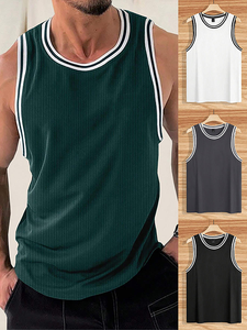 เสื้อกล้ามผู้ชายสไตล์วินเทจลำลองฤดูร้อนแบบเกาหลี ถักจากผ้าฝ้าย 100% ทรงหลวม ระบายอากาศได้ดี เป็นมิตรกับสิ่งแวดล้อม ไม่เป็นขุย - Product Image 1
