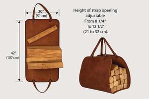 Sac de transport robuste en cuir véritable et bois pour bûches, style vintage, pour cheminée, vente en gros d'usine, personnalisable LWC-0021 - Product Image 5