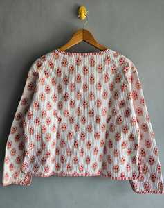 Women Quilted Cotton <b>Jacket</b> Floral Printed Neck Button Up Short Winter Cardigan Women Quilted Cotton <b>Jacket</b> Floral gift for her - Product Image 6