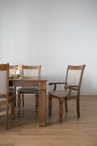 Silla de Comedor Moderna de Mediados de Siglo, de Madera Maciza Resistente, con Asiento Tapizado en Microfibra y Respaldo Tallado en Madera - Product Image 5