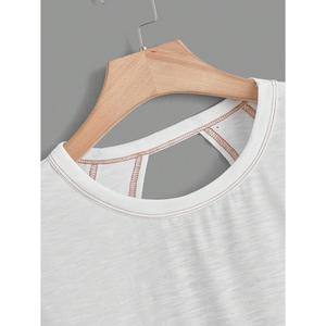 Camiseta Deportiva de Mujer, Blanca, de Color Sólido, con Mangas Cruzadas, Corte Recortado, Tejida, Transpirable, Asimétrica, Holgada, para Primavera/Verano - Product Image 4