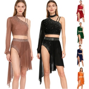 Completo da ballo latino lirico da donna: top corto, slip, pantaloncini e gonna in chiffon - Costume moderno per performance di danza, ballo da sala e <span class=keywords><strong>jazz</strong></span> - Product Image 1