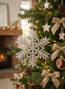 Ornement de Noël en forme de flocon de neige en perles transparentes fait à la main, élégante décoration suspendue pour l'arbre de Noël des fêtes d'hiver - Product Image 6