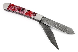 Nuevo Cuchillo Plegable de Doble Hoja de Acero Damasco Inoxidable, Cuchillo de Bolsillo Portátil de Alta Calidad para Acampar al Aire Libre, Cuchillo para Frutas, DIY OE - Product Image 5