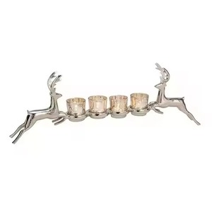 Silver Metal <b>Reindeer</b> 4 Light Tealight Holder Christmas Decor - Product Image 1