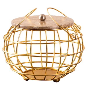 Panier à fruits en fer et bois de manguier, design moderne fait main, best-seller, directement du fournisseur indien. - Product Image 1