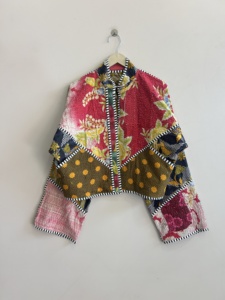 Vintage Cotton Kantha <b>Patchwork</b> <b>Jacket</b> Reversible Handmade Boho Street Style Coat - Product Image 2
