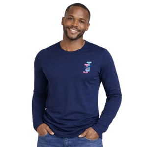 Camiseta de Manga Larga Azul para Hombre con Cuello Redondo y Diseño de Letras Entrelazadas, Ropa Casual Cómoda para Uso Diario - Product Image 1