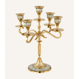 Candelabro de Metal Dorado de 5 Brazos con Incrustaciones de Madreperla, Portavelas para Decoración de Mesa de Boda, Venta al Por Mayor - Product Image 5