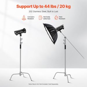 Supporto per Illuminazione Fotografica in Acciaio Inossidabile, Altezza Massima 330 cm, Altezza Regolabile 4,8-9,8 ft, Capacità 44 lb - Product Image 4