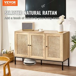 Mobiletto in Rattan con Ripiani Regolabili e 3 Ante Magnetiche, Credenza per Ingresso, Corridoio e Soggiorno - Product Image 2