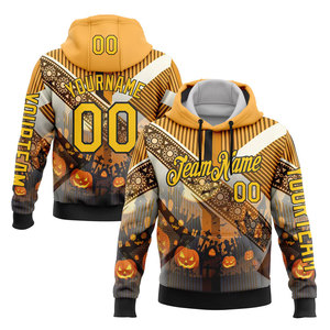 Sudadera con Capucha Personalizada de Halloween para Hombre, Diseño Sublimado en Naranja y Negro, Corte Regular, Ropa Casual - Product Image 1