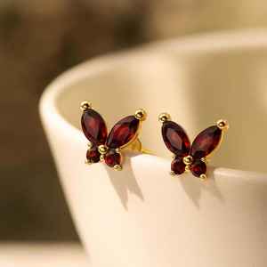 Pendientes de Mariposa con Granate Delicado, Plata de Ley 925, Chapados en Oro de 14K, Certificados por IGI, Joyería para Mujer, Regalo de Aniversario o Fiesta - Product Image 6