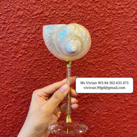 Copa de Vino Artesanal de Concha Marina con Tallo de Cristal Brillante, Vaso Decorativo, Proveedor de Vietnam, Copa de Vino de Concha Marina Natural