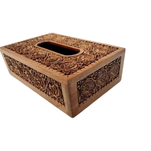 Caja de Pañuelos y Soporte de Madera Tallada con Diseño Floral Grabado de Primera Calidad, Hecho a Mano para Interiores Elegantes, Tradebyd - Product Image 1