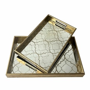 Rectangular Mirrored Storage Tray With Moroccan Pattern Metal Frame Stackable Design For Table Use - Product Image 5