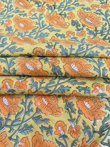 Yellow Floral Hand Block Printed Cotton <b>Fabric</b> Indian Jaipur Print Dress Material Sewing <b>Fabric</b> Wholesale - Product Image 2